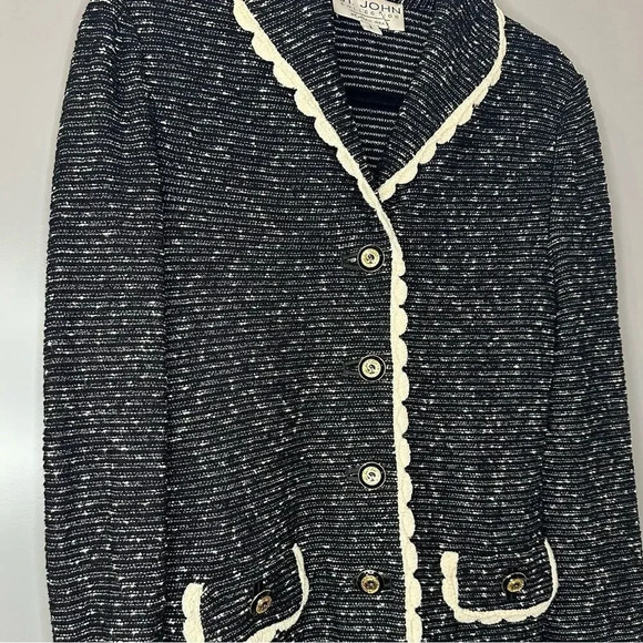 Vintage St. John Collection Jacket Black & White Tweed Boucle Knit Blazer Size 2 - Picture 1 of 12